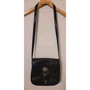 Women's Black Leather Crossbody‎ Purse Croc Embossed Size Medium Silver Hardware